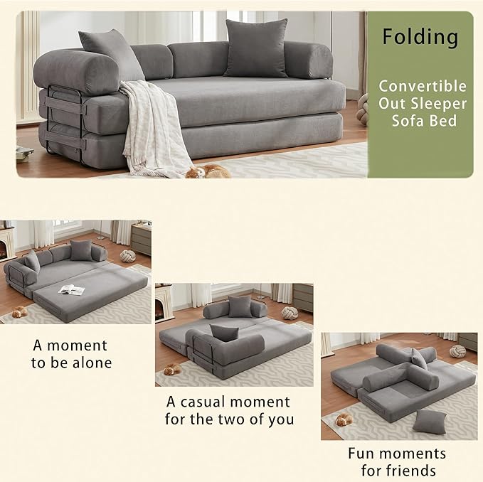 MYFUNSHOP Sleeper Sofa Bed4-in-1 Convertible Folding Boneless CouchFoldable Love Seat with Pillow Corduroy Floor Futon Couch for Living RoomBedroomLounge Studio