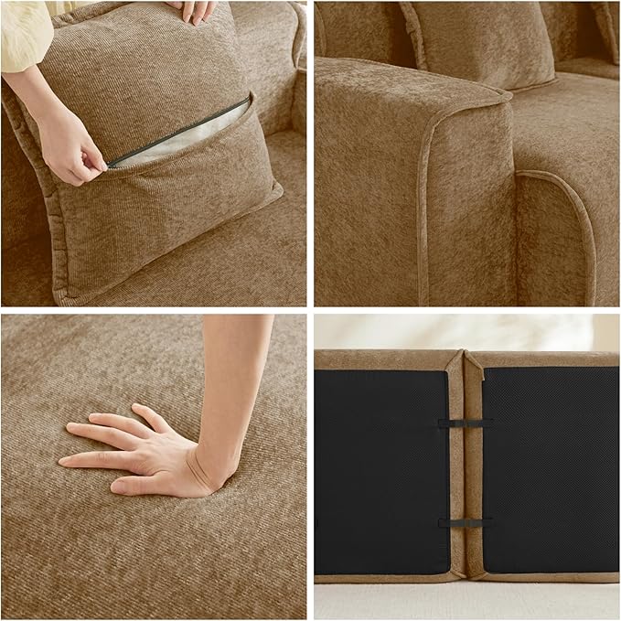 Casaphoria Velvet Modular Sofa 78.74 Inch Brown 2-Seater Couch with 2 Removable Pillows No Assembly Required Ideal for Apartments &amp Small Living Rooms