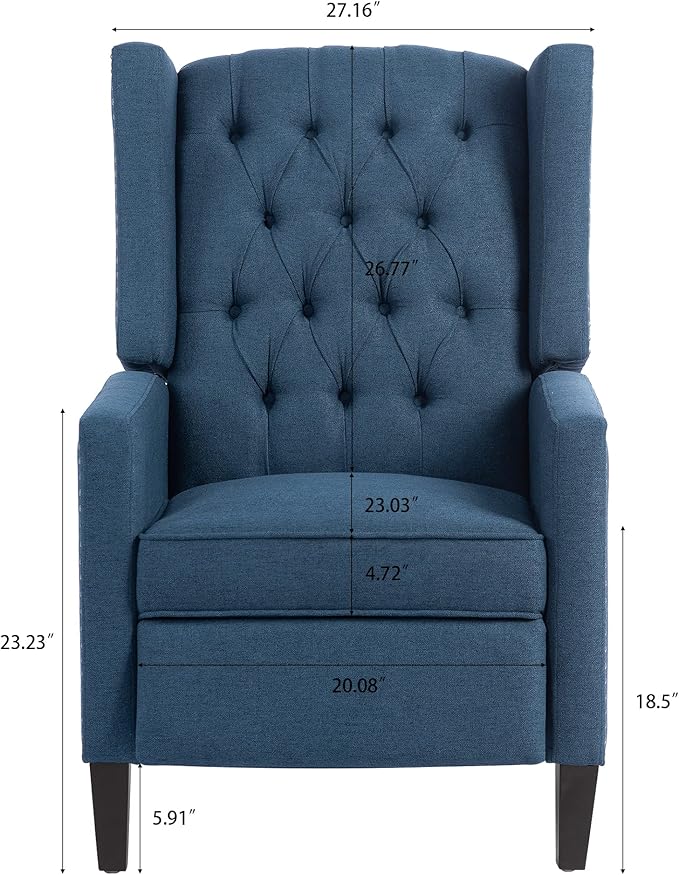 Wingback Recliner Chair Fabric Living Room Chairs Modern High Back Accent Chair Comfy Reading Chair Tufted Wing Back Chairs with Arms for Bedroom Office 27.16 Wide Blue