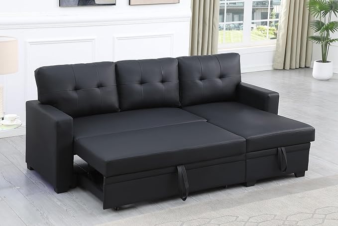 Ball &amp Cast L-Shape Reversible Sectional Sleeper Sofa Bed 4 in 1 Pull Out Couch with Storage Chaise &amp Removable Back CushionsConvertible Sleeper Corner Couch Pull-Out Sofa Bed for Living Room