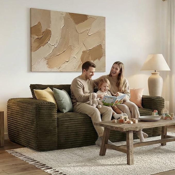 LIKIMIO 71 Loveseat Sofa in a Box - Plush Corduroy Deep Seat Couch No Assembly Required Space-Saving Design for Compact Living Room Apartment Home Office Brown