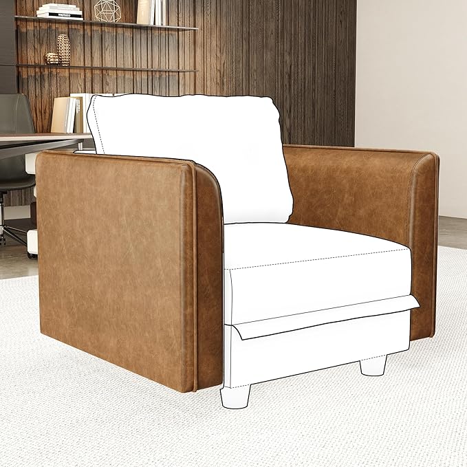 LLappuil Modular Sectional Sofa Pair of Side Armrest Module for Customize Couch Modern Brown Faux Leather
