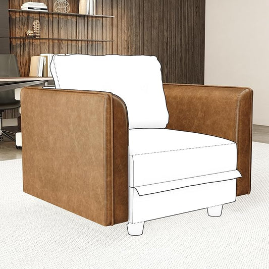 LLappuil Modular Sectional Sofa Pair of Side Armrest Module for Customize Couch Modern Brown Faux Leather