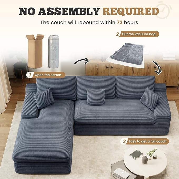 112 Modular Sectional Sofa for Living Room Convertible L-Shape Couch with OttomanCloud Boneless Couch with Layered CushionGary Corduroy