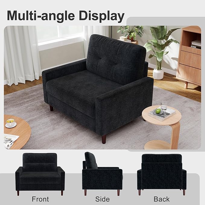 Accent Chair for Living Room Oversized 39.5 Chenille Fabric Armchair Mid Century Modern Single Sofa Chair Comfy Reading Chair for Bedroom Apartment Waiting Room (Dark Grey 1 Pack)