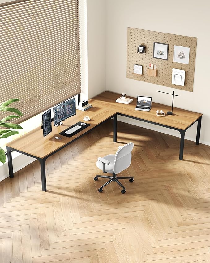 LITTLE TREE Two Person Desk 78.7 Inches Extra Long Computer Desk Wooden Large Office Desks with Strong Metal Legs Double Desk for 2 People Writing Study Table for Home Office Natural &amp Black