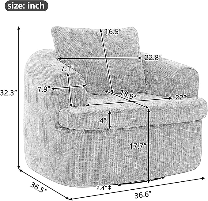 36.6 Boucle Swivel Barrel Chair - Chenille Accent Armchair with Pocket Spring Cushion Ergonomic Armrests &amp Throw Pillow Comfy Single Sofa Chair for Nursery Living Room &amp Offices (Green)