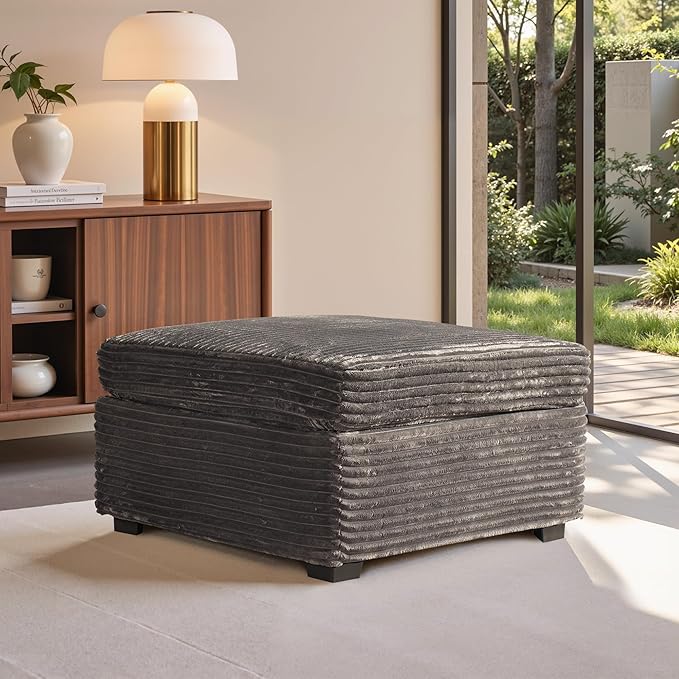 32.7'' Ottoman for Modular Sectional Sofa Deep Seat Upholstered Footstool for Sofas Set L/U/V Shaped Plush Corduroy Cloud Couch for Living Room Apartment Grey
