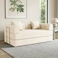 59'' Convertible Compressed Corduroy Folding Cloud Sofa Bed Modern Boneless Pull Out Loveseat Sleeper in a Box 4 in 1 Floor Mattress Futon Cloud Couch No Assembly Needed Beige 2 Pillows Queen