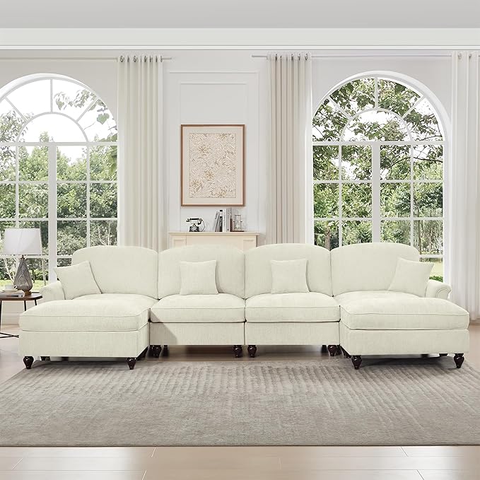 KEIKI 137 4Seat Modular Velvet Sofa Couch for Living Room Apartment Living Style Conscious Homeowners Soft Plush Comfortable Cozy Relaxing Lounge Modern Contemporary Design Beige White