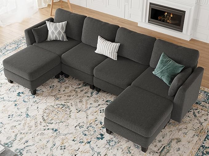 Modular Sectional Sofa 6 Seaters Modular Sleeper Sofa Couch Comfy Sectionals Couches Bed Convertible Sofas with Ottomans Sectional Couches for Living Room Dark Grey