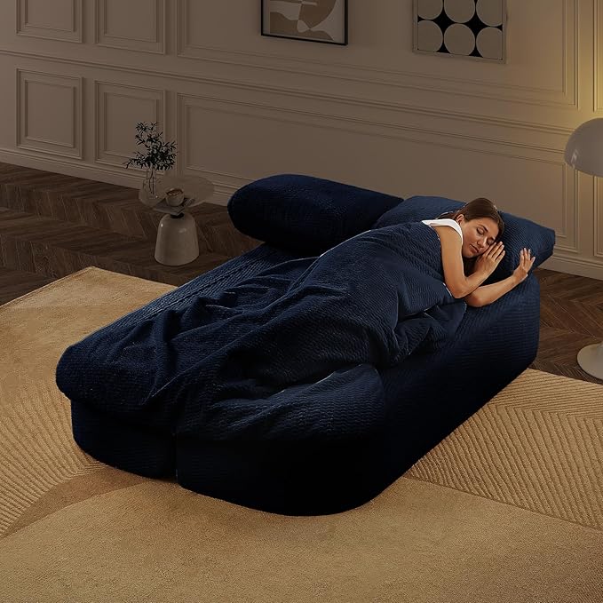 Convertible Folding Sofa Bed 75 Futon Floor Couch Modular Sleeper Loveseat Sectional Couches Boneless Cloud Plush Fluffy Fabric for Living Room Guest Room No Assembly Required Blue