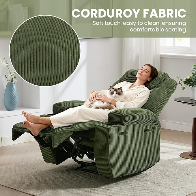 Massage Recliner Chair with Heat for Adults Extra Wide Manual Reclining Chair with 1.5X Thick Sponge Armrests &amp Backrest Lazy Boy Recliner Sofa for Living Room &amp Bedroom Comfort Green