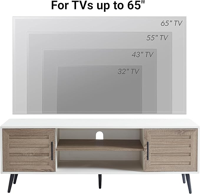 EDYO LIVING Mid Century Modern TV Stand for 65 TV Wood TV Stand with Storage Cabinet and Open Shelf Entertainment Center TV Console Table for Living Room White Walnut