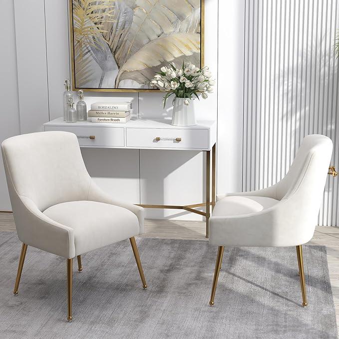 Dining Chairs Set of 4 Modern Velvet Dining Room Chairs with Gold Legs Upholstered Accent Chairs for Living Room/Restaurant/Study Room(Beige)