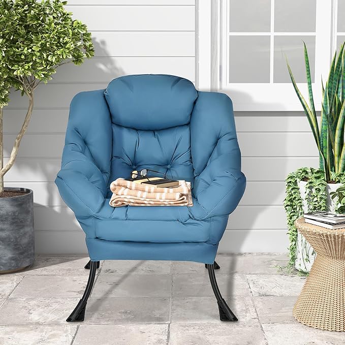 Single Lazy Sofa Chair Modern Lounge Chair Indoor w/Armrests &amp Side Storage Pocket Upholstered Comfy Reading Chair for Bedroom Living Room Office