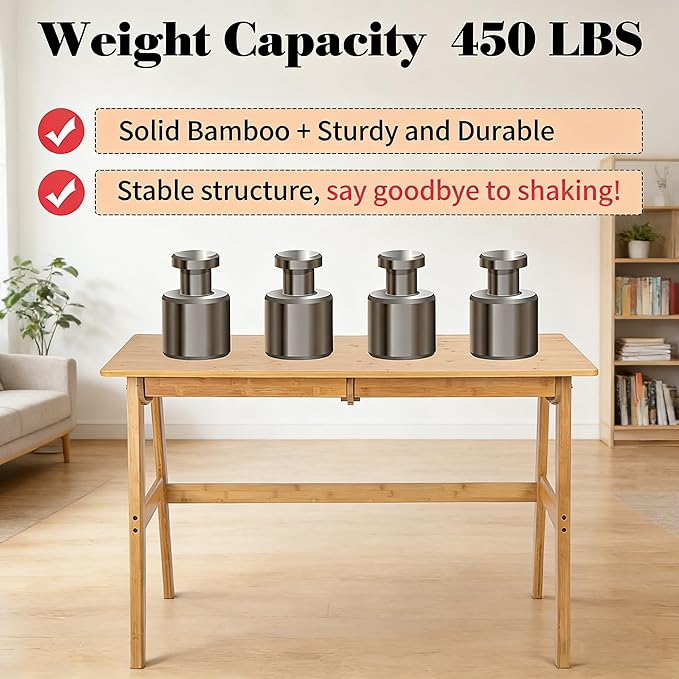 Nnewvante Writing Computer Desk 46 Bamboo Home Office Table with 2 Drawers Modern Furniture Simple Study Makeup Workstation