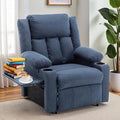 Power Recliner Chair Upholstered Recliner Heating Vibration Massage with Side Pockets Side Table &amp 2 Cup Holders for Living Room &amp Home Theater (Navy)