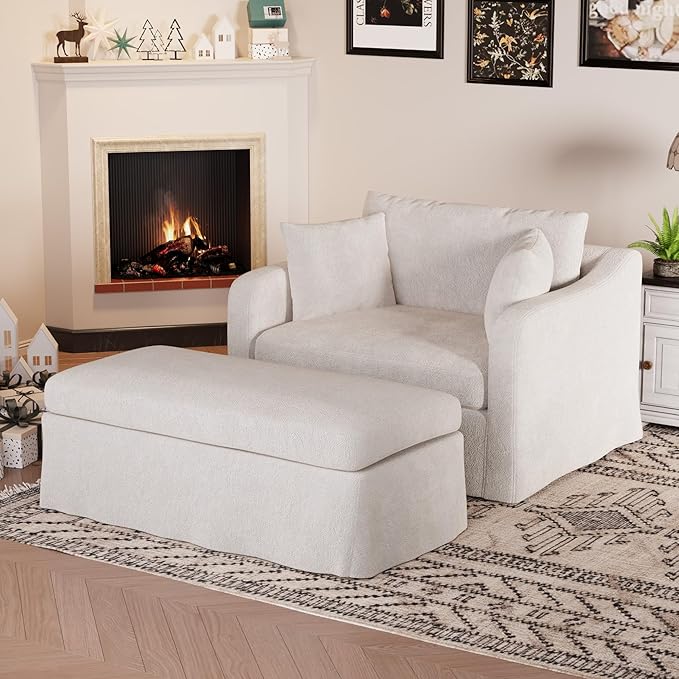 Aoiy &amp Wifon 43.9'' W Oversized Accent Chair Upholstered Mid-Century Lounge Reading Chair for Living Room &amp Bedroom Chenille Beige