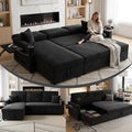 83 Sleeper Sectional Sofa Comfy Convertible Sofa Bed with Pull Out Couches Small Desktop Corduroy L Shaped Couch with Reversible Storage Chaise &amp USB for Living Room Apartment Black