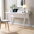 Modern Home Office Writing Desk with Ground Outlet &amp USB-A Ports Wooden Leg Frame Finished Back - Ideal Computer Gaming Desk Corner Desks Bedroom Craft Study Table Work Standing DesksWhite