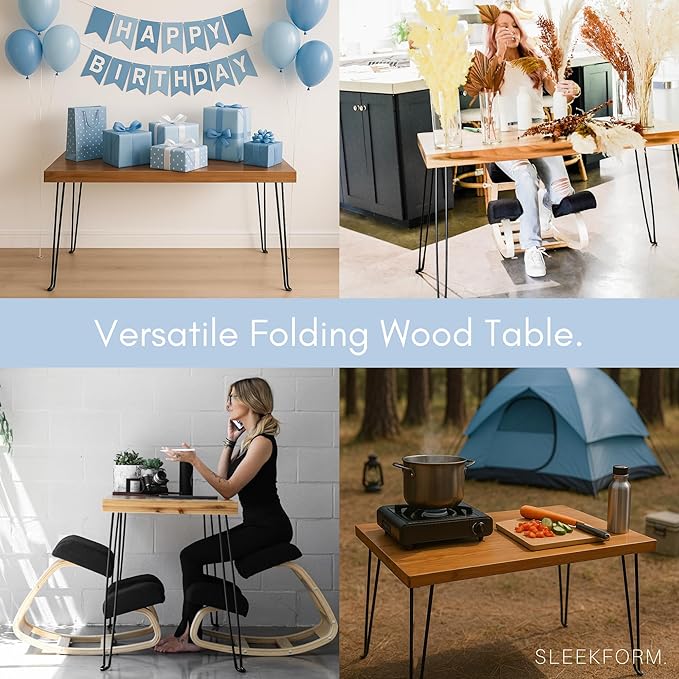 Sleekform Wood Folding Table - Portable Folding Desk - No Assembly Easy Fold Desks for Small Spaces - Space Saving Collapsible Computer Tables for Work Writing Crafts