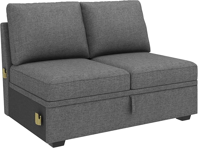HONBAY Storage Loveseat for Modular Sleeper Sofa with Pull Out Bed Double Seat with Storage for Couch Bed Dark Grey