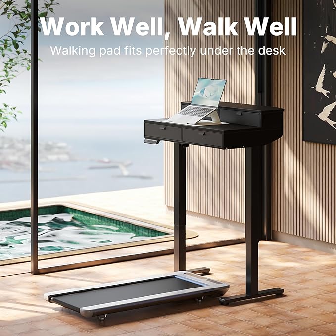 HUANUO 32 x 20 inch Electric Standing Desk with 4 Drawers Adjustable Height Sit Stand Home Office Desk C-Clamp Mount Compatible Ergonomic Stand up Desk with 4 Preset Heights Black