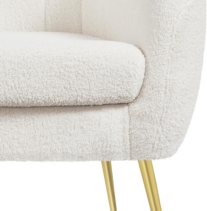 Yaheetech Accent Chair Modern Cozy Vanity Chair with Gold Metal Legs Boucle Fabric Armchair with Removable Seat Cushion for Living Room Bedroom Office Guest Room Ivory 2 pcs