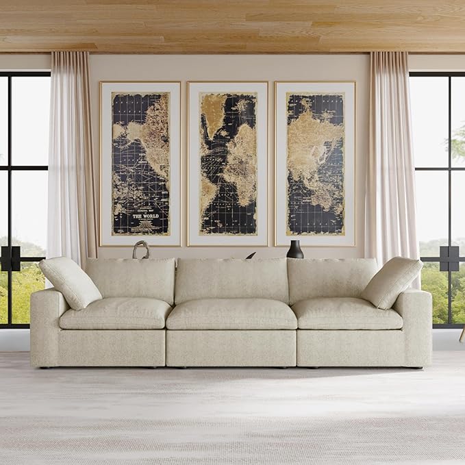 JACH 3-Seater Cloud Modular Sectional Couches Convertible Couch Cushion Covers Removable Cloud Sofa Sectional Sofas for Living Room Bedroom Apartment (Khaki)