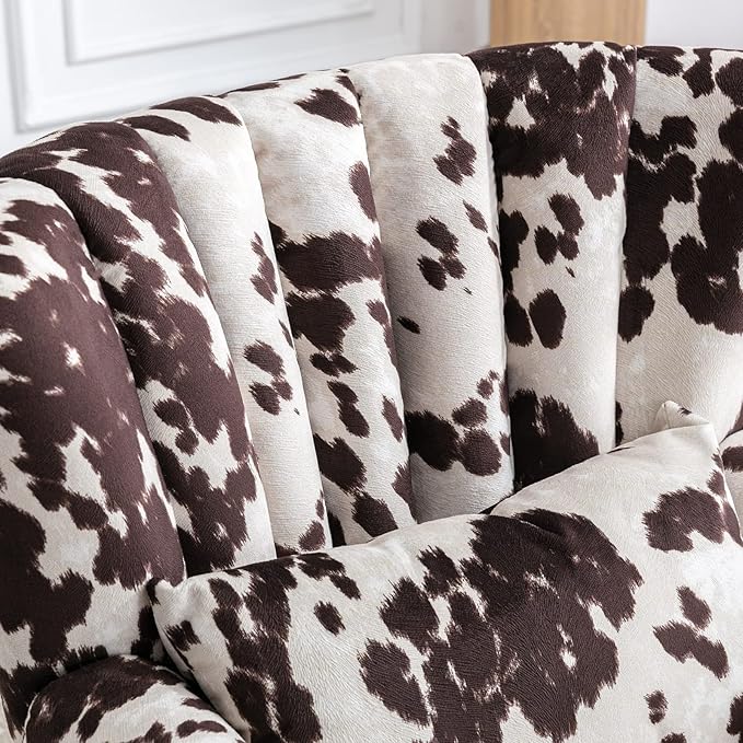 Accent Reading Arm Chairs Midcentury Modern Comfy Corner Sofa Chair Wingback Waiting Room Club Chair with Channel Back for Living Room/Bedroom/Reception Room Fabric Cow