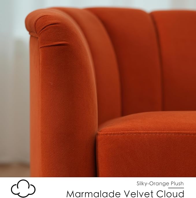 SITJOY Swivel Accent Chair Mid Century Modern Barrel Armchair with Solid Ash Wood Base Upholstered Chair for Living Room Bedroom Velvet Fabric in Burnt Orange