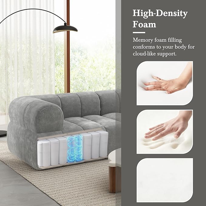 Christopher Knight Home Mania 122 Modular L-Shape Sofa Couch with Chaise Lounge Modern Sectional Sofa Set for Living Room Boucle Fabric Upholstered Cloud Couch with Deep Seat Gray