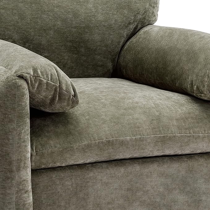 Modern Velvet Fabric Chenille Oversized Single Sofa 38.6’’ W Living Room Accent Armchair Lounge Chair for Living Room Bedroom Meeting Room Hotel Lobby (Matcha Green)
