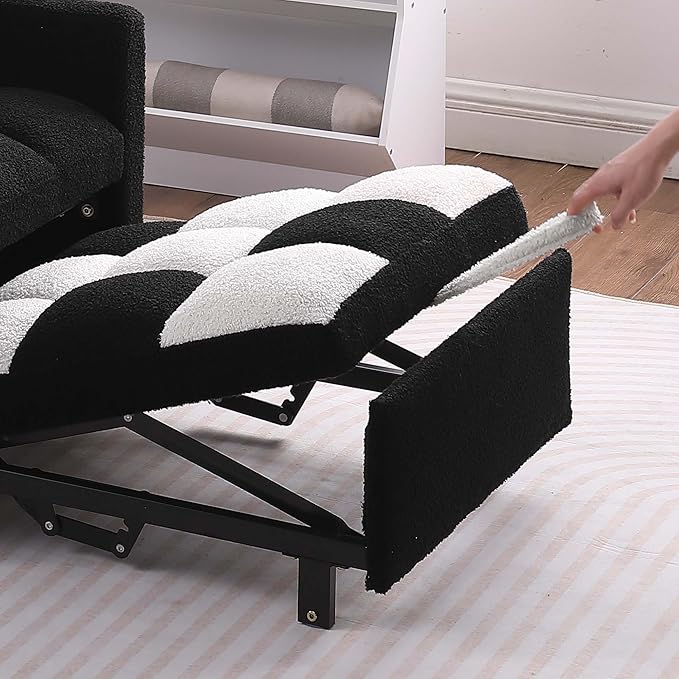 Convertible Sleeper Sofa Chair 3 in 1 Multi-Function Folding Ottoman Couch Sigle Pull-Out Bed with Adjustable Backrest and Pillow for Living Room Apartment Office Black&ampWhite