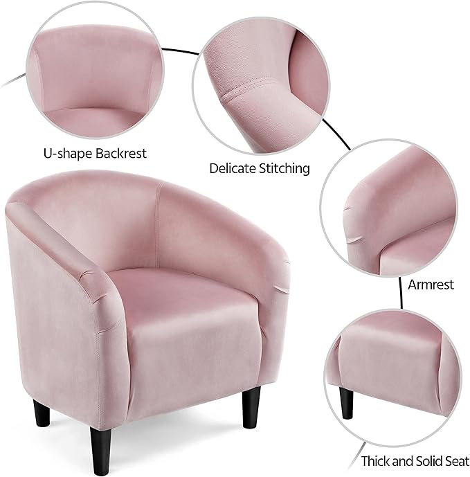 Yaheetech Barrel Chairs Furry Accent Chairs with Soft Padded Armrest for Living Room Bedroom Waiting Room Office Set of 2 Pink