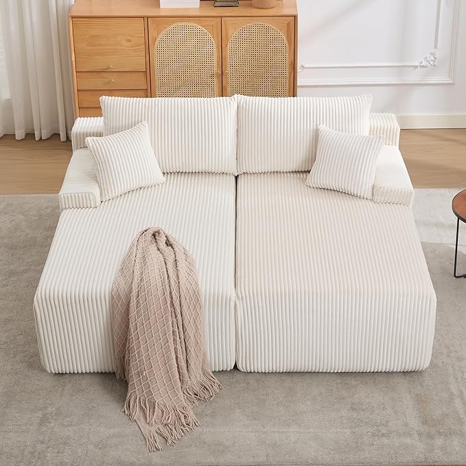 Oversized Chaise Lounge Chair 67 * 61 Indoor Double Cloud Boneless Couch with 4 Pillows Armrests Deep Seat No Assembly Required Comfy Corduroy Sleeper Sofa Bed for Living Room