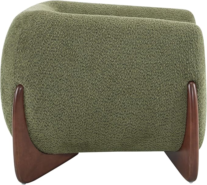 Christopher Knight Home Holly Modern Boucle Fabric Upholstered Club Chair for Living Room Home Office Apartment Relaxing Chair with Removable Cushion and Birch Wood Legs Olive Green+Walnut