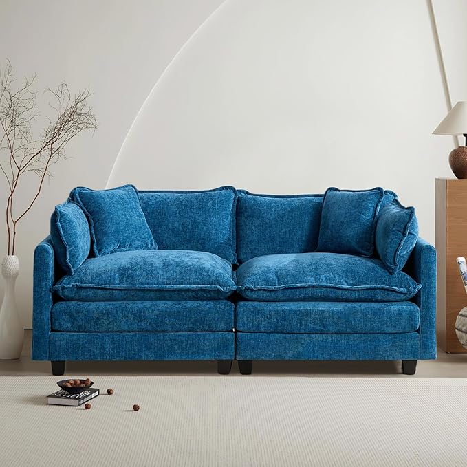 SoarFlash Chenille Sectional Sofa ArmrestsBlue