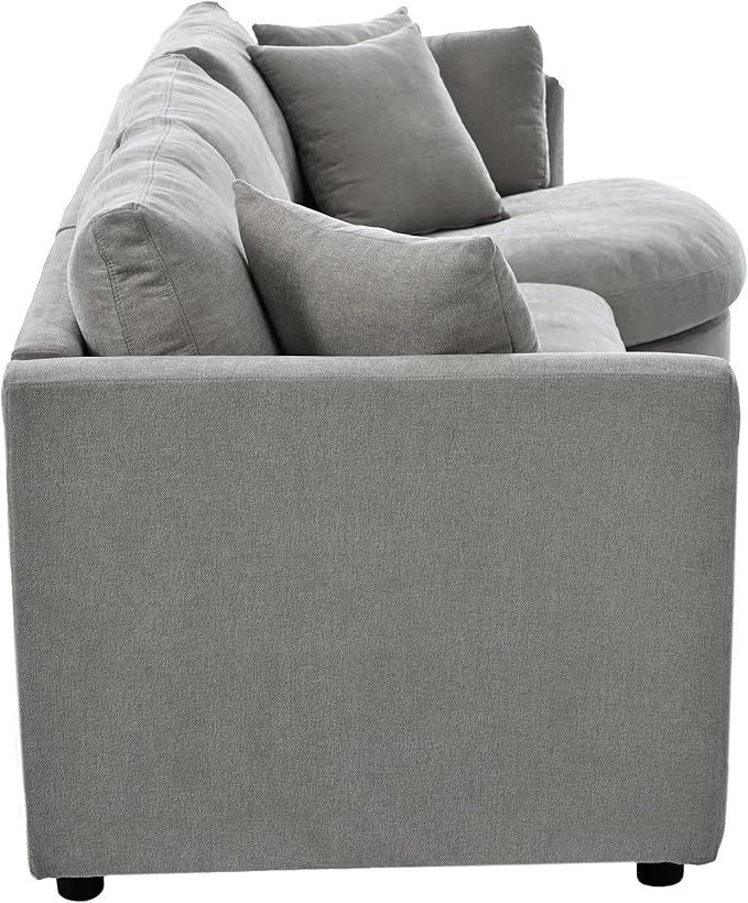 kevinplus 105.5'' Sectional Sofa Couch for Living Room Modern Contemporary 3-Seat Upholstered Sectional Couch Sofa with Curved Seat for Apartment Home Office Chenille Fabric Gray