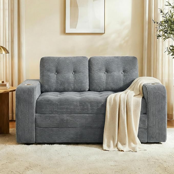 55 Futon Sofa Bed 4‑in‑1 Convertible Sofa Bed Folding Boneless Couches for Living Room Fold Out Small Foldable Loveseat Floor Sleeper Comfy Mattress Lounge Space‑Saving Grey