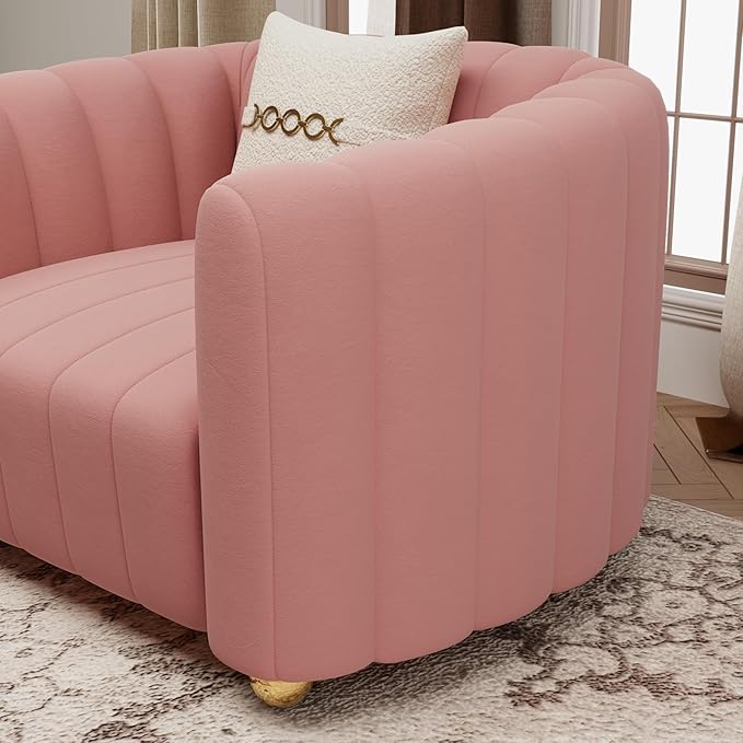 42 Velvet Sofa Chair for Living Room Modern Single Sofa with Gold Metal Sphere Legs (Pink-1 Seater)
