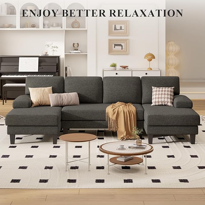 Luanimarion 110 U-Shaped Sectional Sofa Couch for Living RoomModern Modular Sofa with Double ChaiseClassic Lounge Couch Sleeper for Apartment Darkbrown Linen