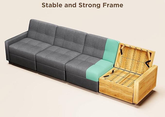 Aiho Pull Out Couch Convertible Sofa Bed with Adjustable Backrest 5 Seater Sectional Sleeper Sofa Couch Bed with Spring Support for Apartment Living Room Dark Grey