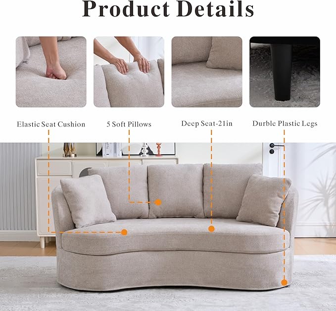 Chifee &amp Vingol 73 Modern Curved Sofa 3 Seater Comfy Cloud Couch Deep Seat Upholstered Sofa with Removable Cover for Living RoomTaupe