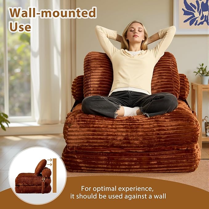 75'' Foldable Sofa Bed Convertible Sleeper Sofa with Pillow Boneless Corduroy Foldable Couch Bed Single Sleeper Chair for Small Spaces Living Room Bedroom StudioBrown