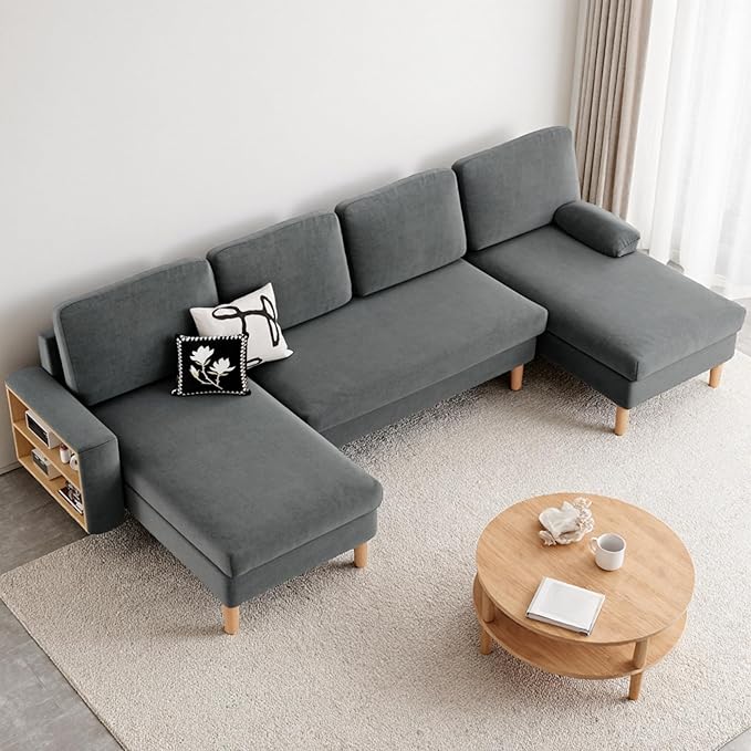 YITAHOME 109 U-Shaped Couch 4-Seat Cloud Sofa with Dual Chaise Lounges Storage Armrest Cup Holder &amp Thick Cushions for Living Room