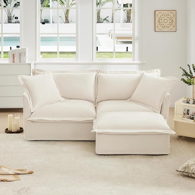 Modular Sectional Sofa Cloud Couch 83.4 Comfy 2-Seat L Shaped Couch with Ottoman &amp Removable Cover Oversized Sofa Set for Living Room Apartment Beige Chenille