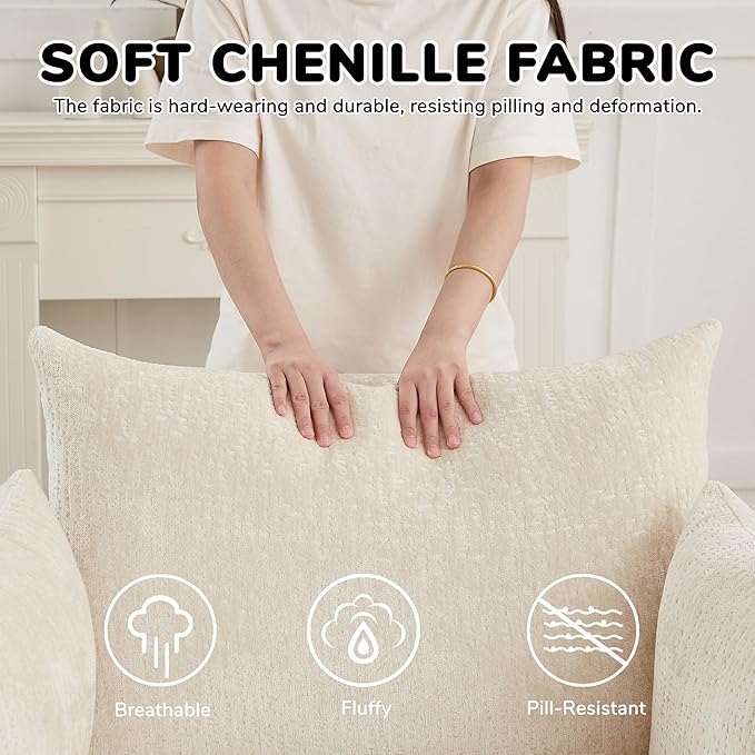 55''L Round Swivel Accent Chair Oversized Chenille Modern Swivel Barrel Chairs Upholstered Cozy Reading Chair for Living Room Bedroom Home Office (Chenille Beige)