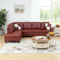 103.5 Inch Modern L-Shaped Couch Faux Leather Sectional Sofa with Chaise Lounge 4-Seater Couch with Accent Pillows for Living Room Apartment Dark Red